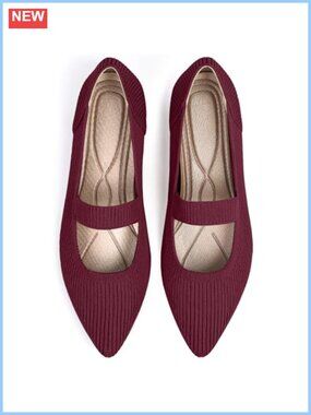Women's Knit Mary Jane Flats Pointed Toe Washable Comfortable Dressy Shoes